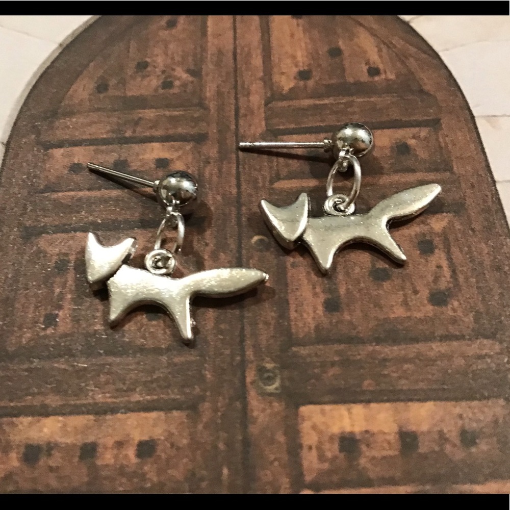 Silver fox earrings stainless steel studs new ooak